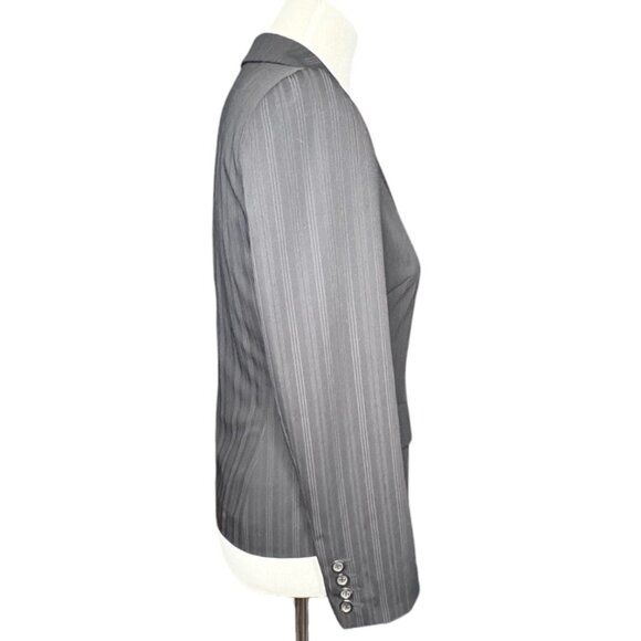 Escada Black Pinstripe Blazer Wool Silk Blend Size 34 - Picture 2 of 16